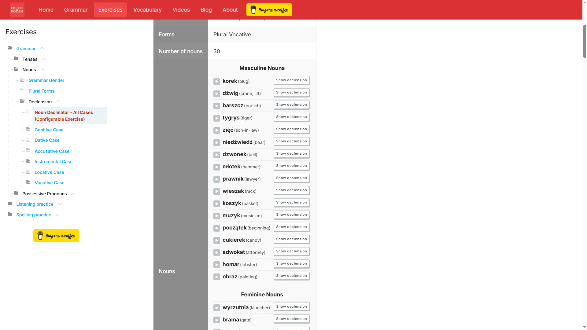 List of nouns