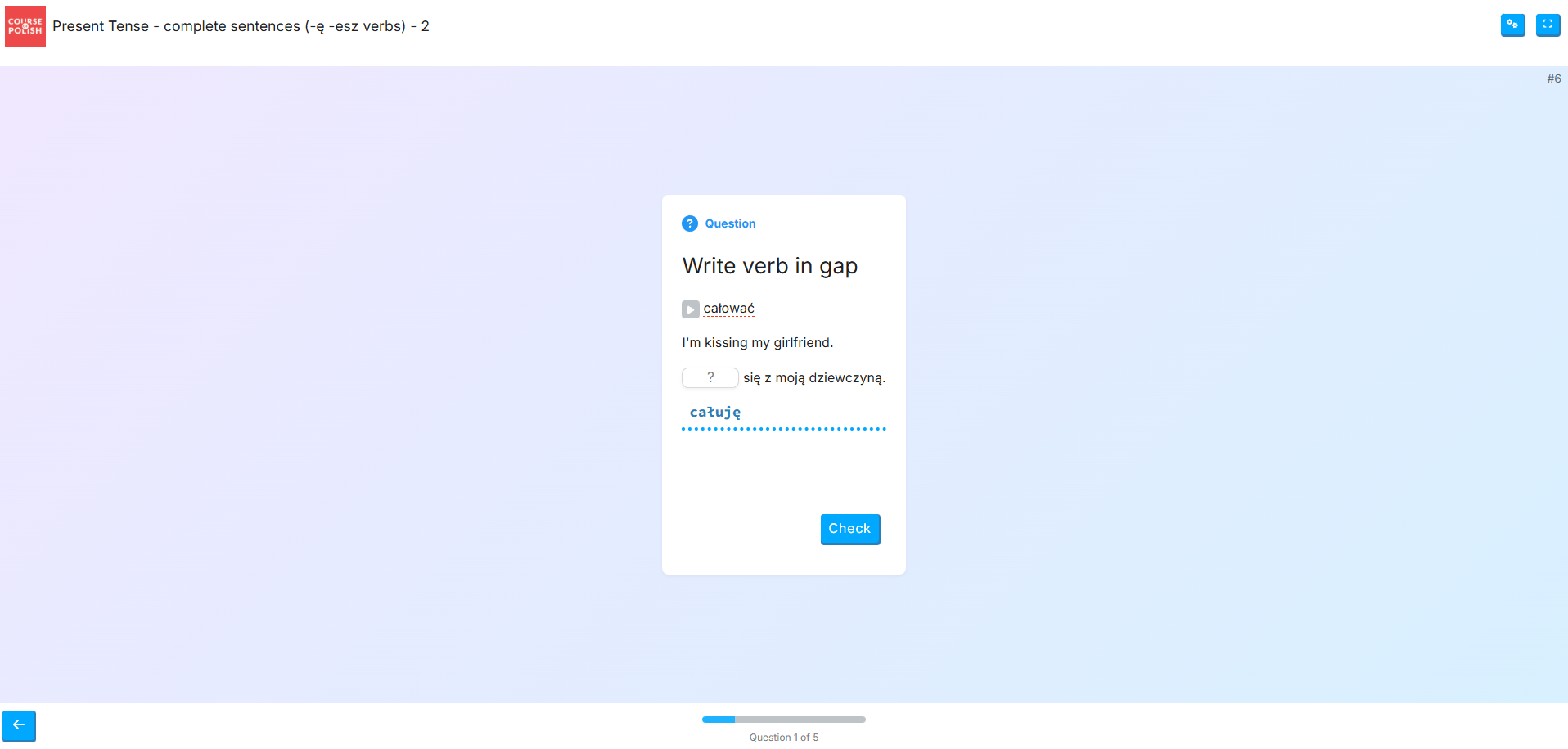 Answering an Exercise in Fullscreen Mode