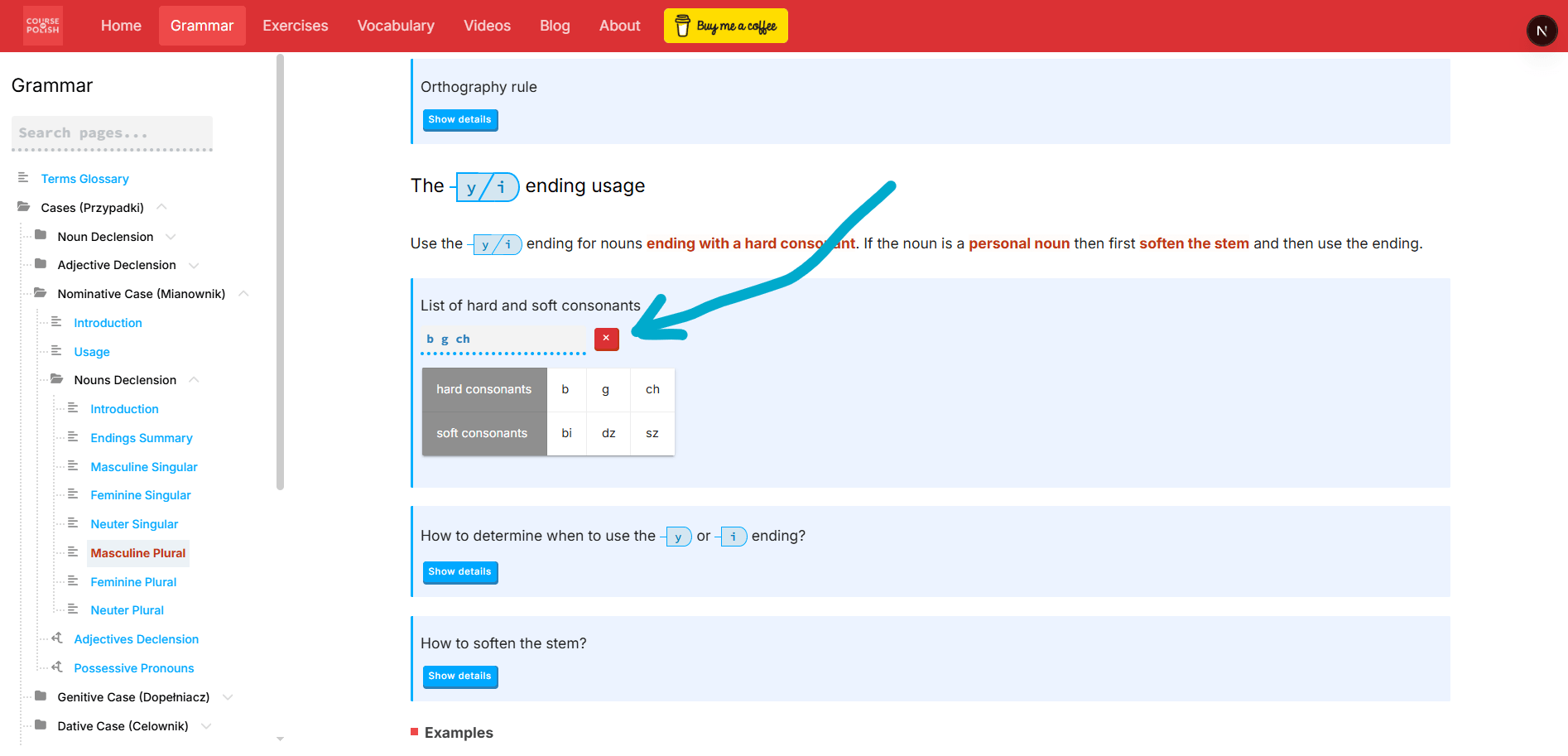 Consonants search input