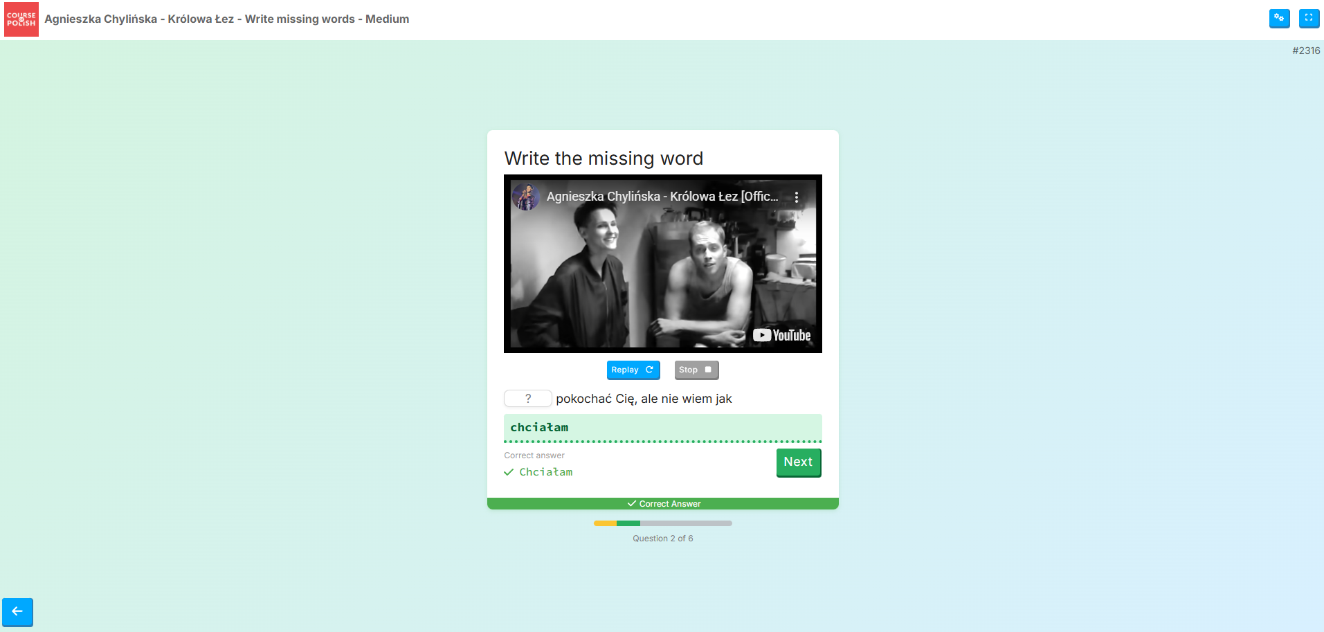 Listening exercise with writing answers
