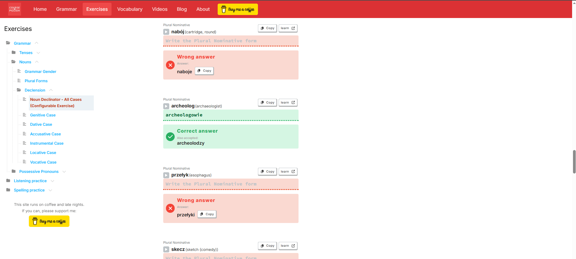 Noun Declinator with multiple correct forms